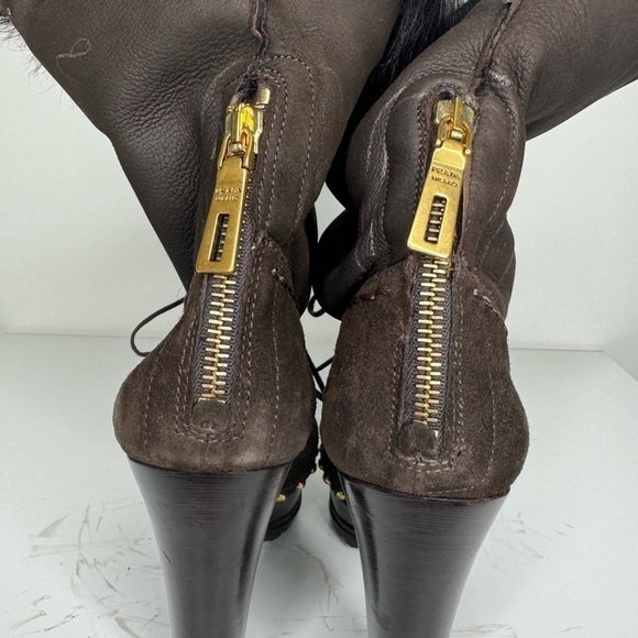 Prada Milano Platform Studded Fur and Suede Boots - Ultimate Luxury and Style - Picture 9 of 10